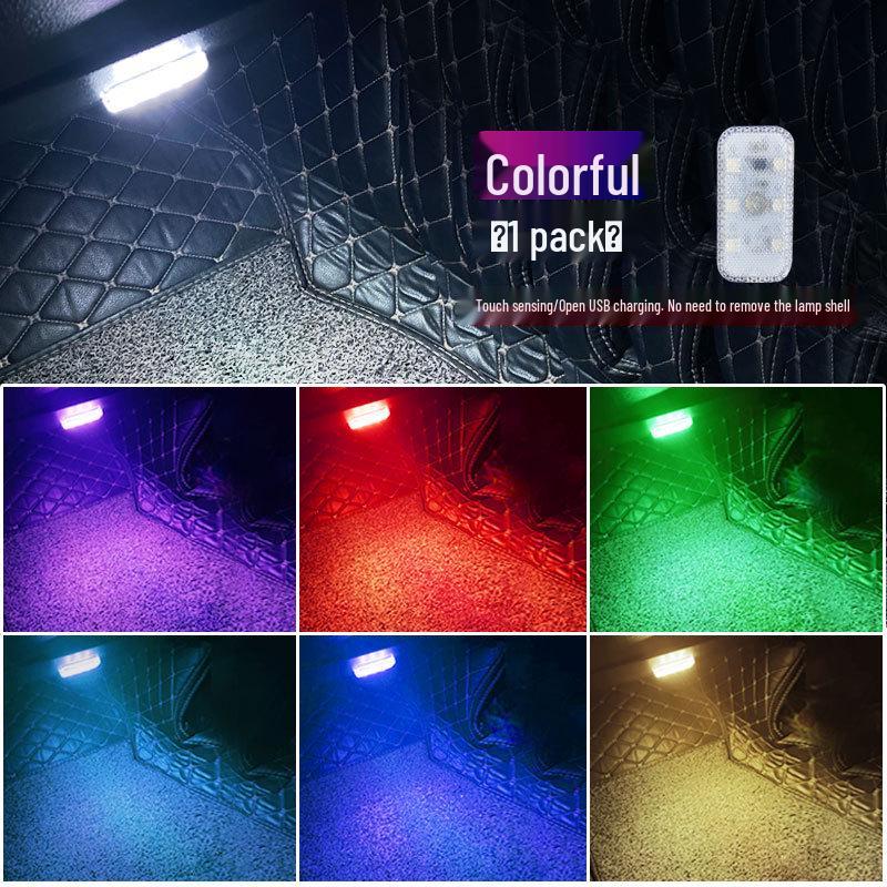 Wireless USB-Charged LED Car Light: Touch-Activated, No Wiring Required, Ideal for Glove Box and Ambient Lighting.
