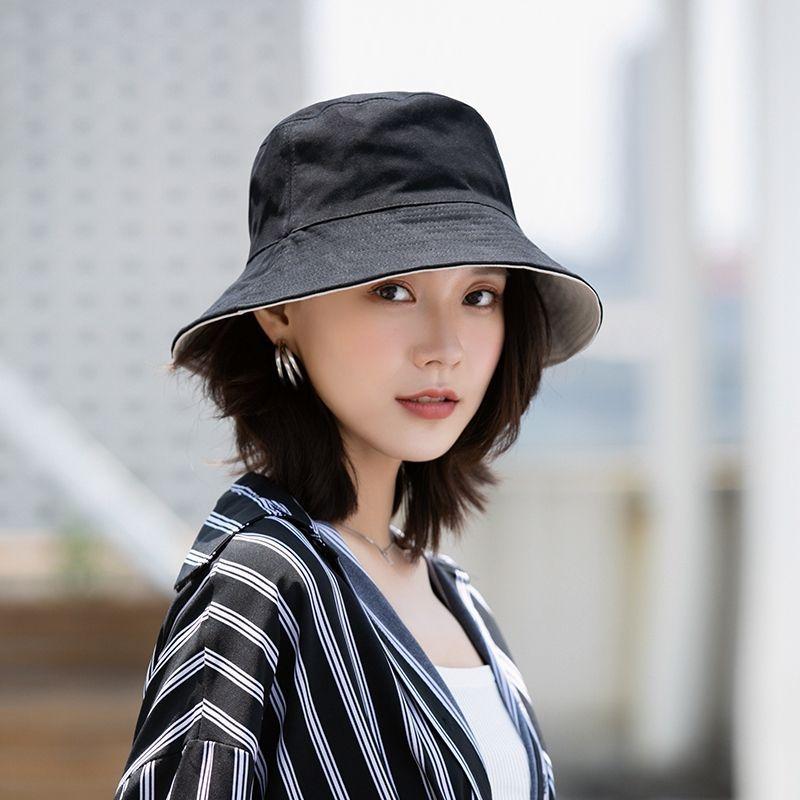 Summer thin sunshade double-sided wearing haze blue fisherman hat children M (56-58cm) comes with windproof rope