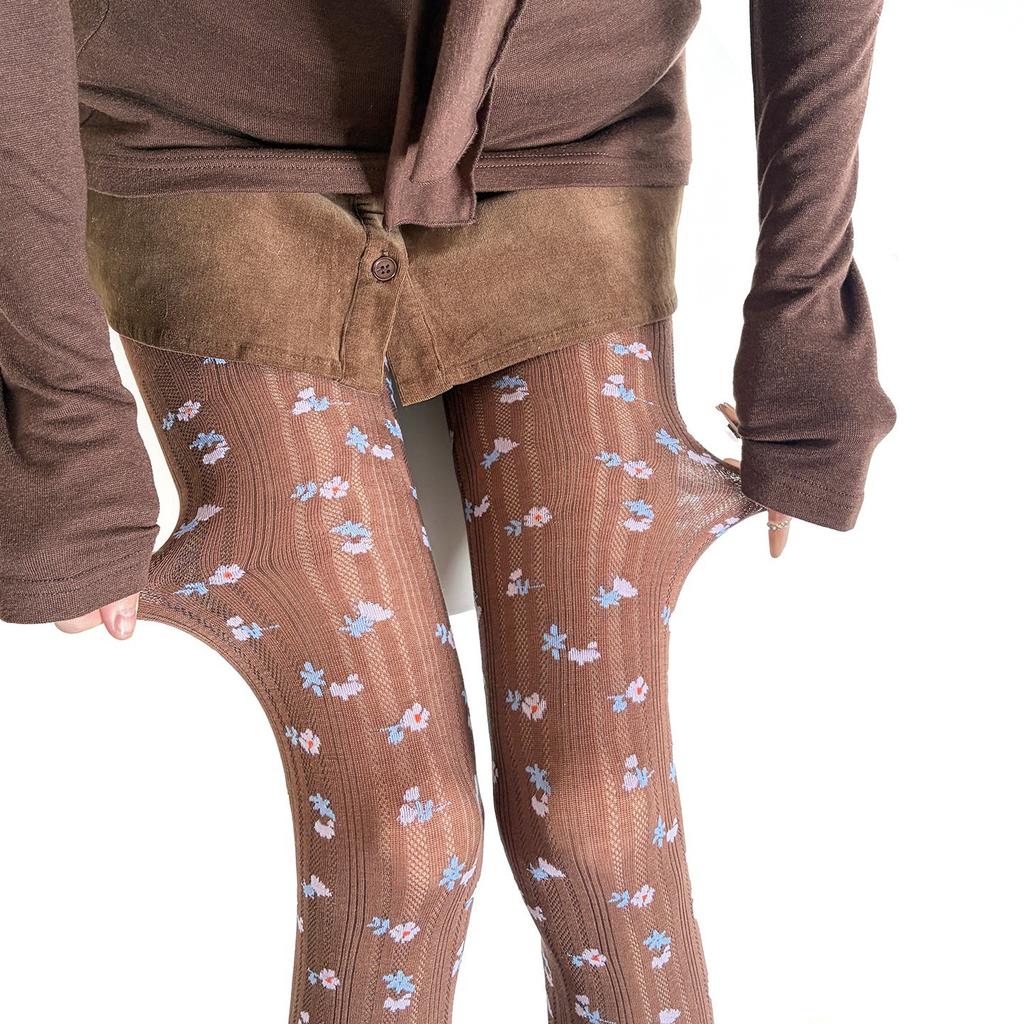 Spring Retro Floral Print Women Tights Vertical Pattern Flower Jacquard Pantyhose Lingerie Hosiery Slim Body Stockings Pantyhose