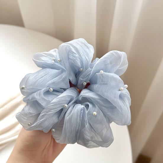 Yousheng Hair Tie for Women, Organza Fabric High Elastic Hair Rope, Pure Color Ponytail Holder with Imitation Pearls, Ponytails Buns Hair