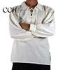 Loose Fit Pullover Shirt Adult Men Medieval Renaissance Cosplay Lapel Long Sleeve Lace-up Tops Solid Color