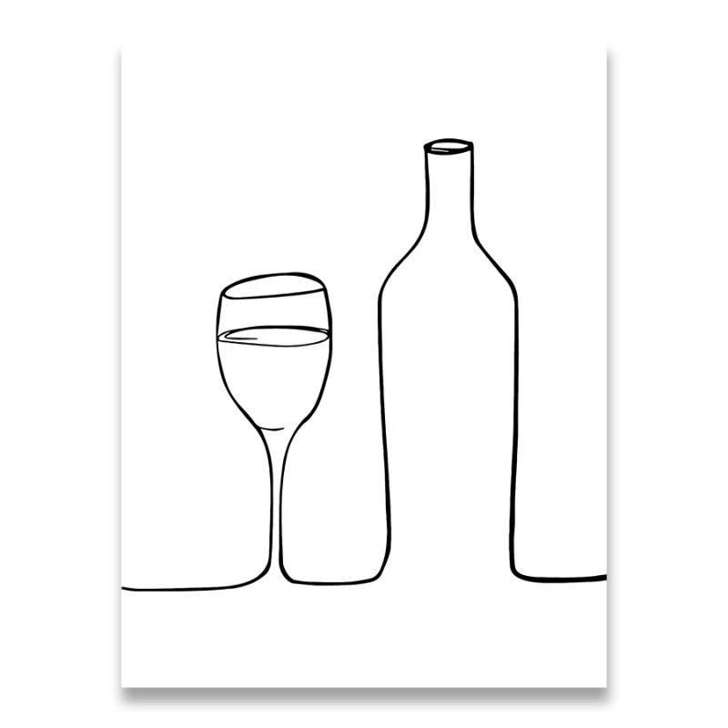 Modular Pictures Nordic Style Printed Poster Line Coffee Red Wine Knife And Fork Wall Art Canvas Painting For Kitchen Home Decor