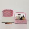 Pink Bow Makeup Bag Portable Cosmetic Pouch with Transparent Window Zippered Travel