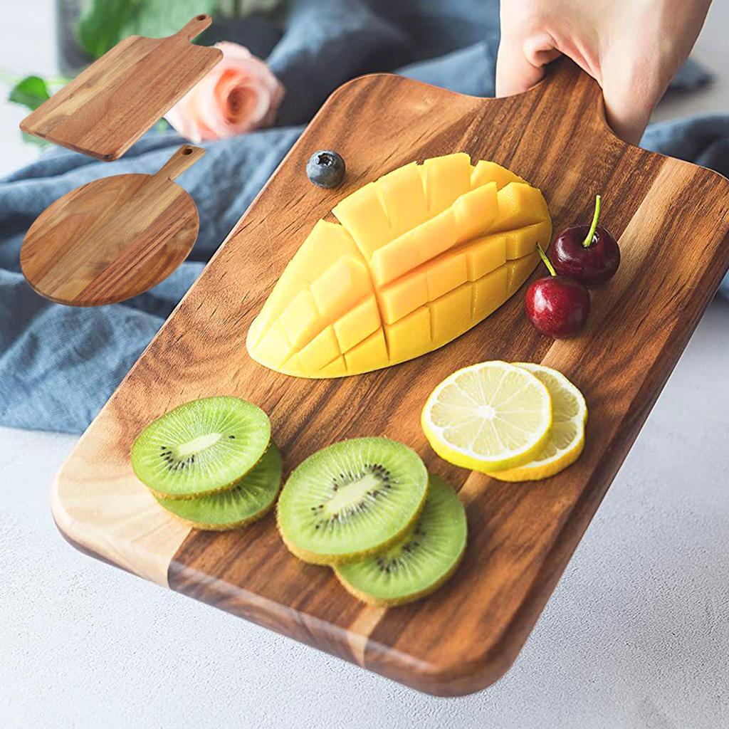 Wood Cutting Board Round/Rectangular Charcuterie Board with Handle Portable Dinner Plate Serving Tray Kitchen Chopping Board