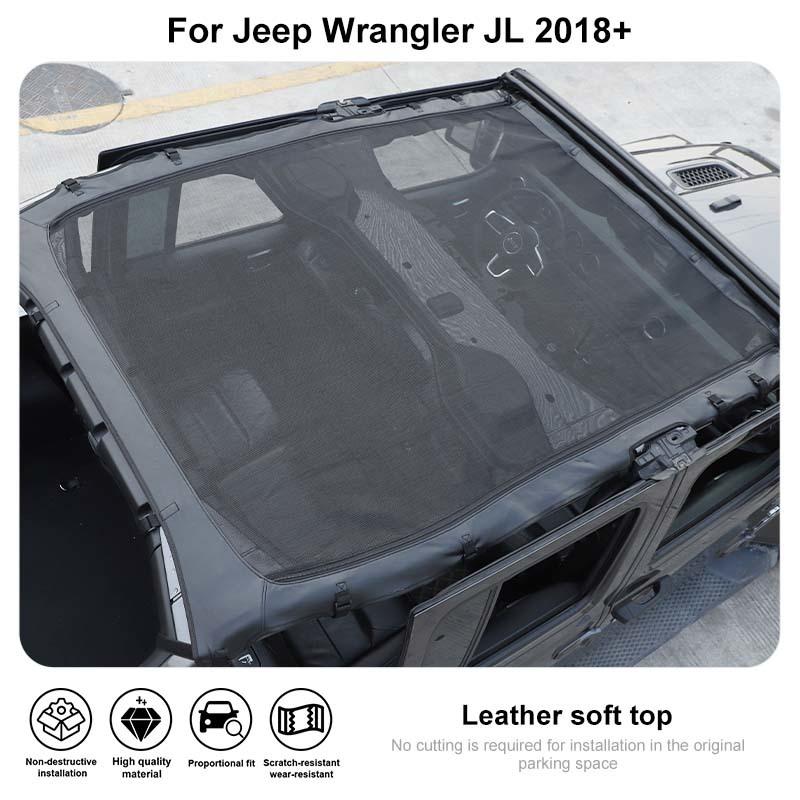 Sunshade Full Mesh Shade Top Anti-UV Leateher Top Cover for Jeep Wrangler JL 2018 Up  4-Door Version Provide UV Protection Car Accessories