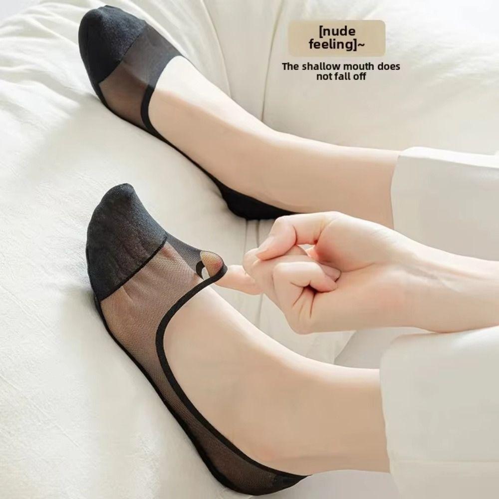 Halkfria Osynliga Båtsockor Bomullsbotten Isilkesstrumpor Mode Dam Båtsockor Sommar