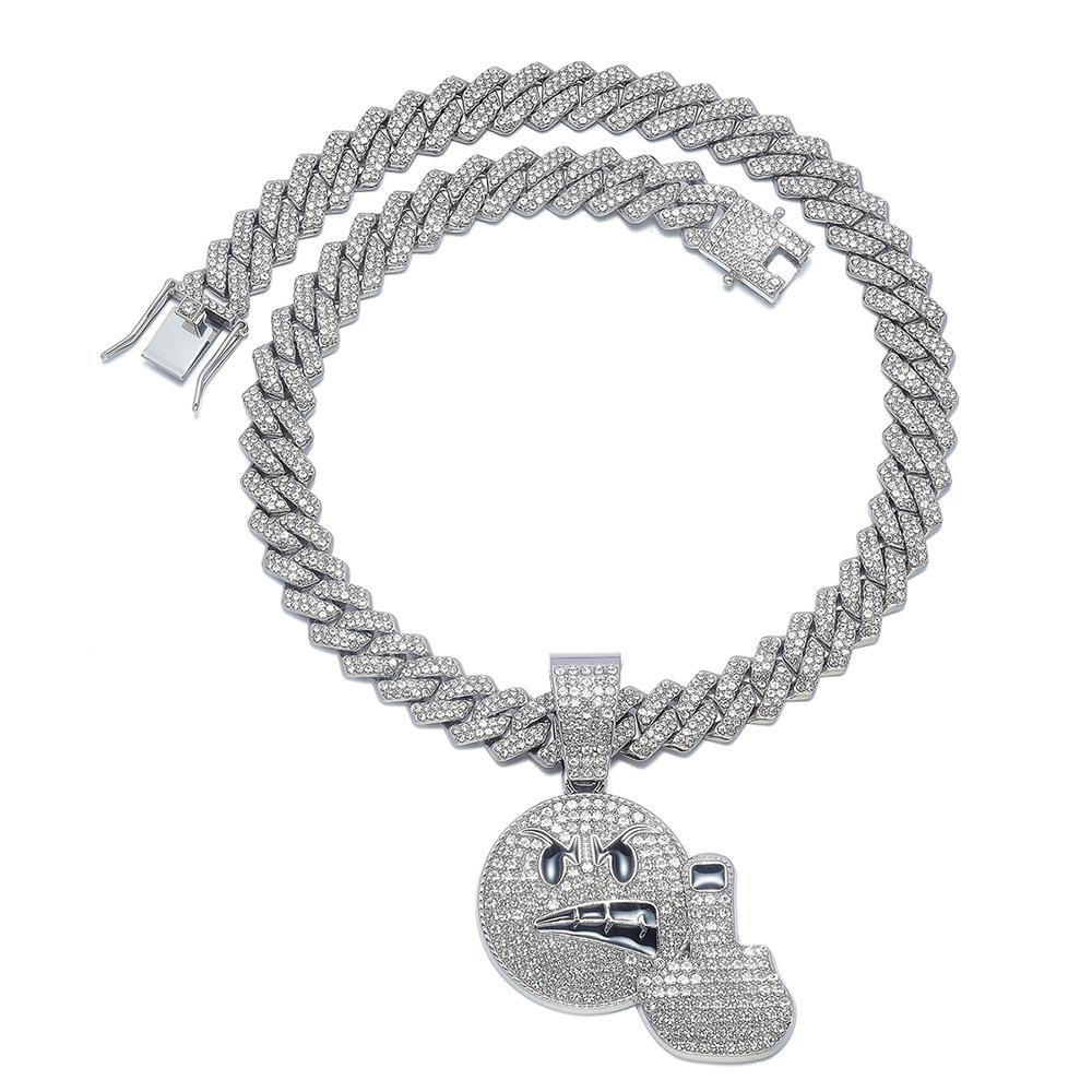 Zirkon Buchstaben Smiley Anhänger Halskette, Heißverkaufende Hip-Hop Persönlichkeit Multi-Spezifikationslegierung Kubanische Kette Zubehör Geschenk
