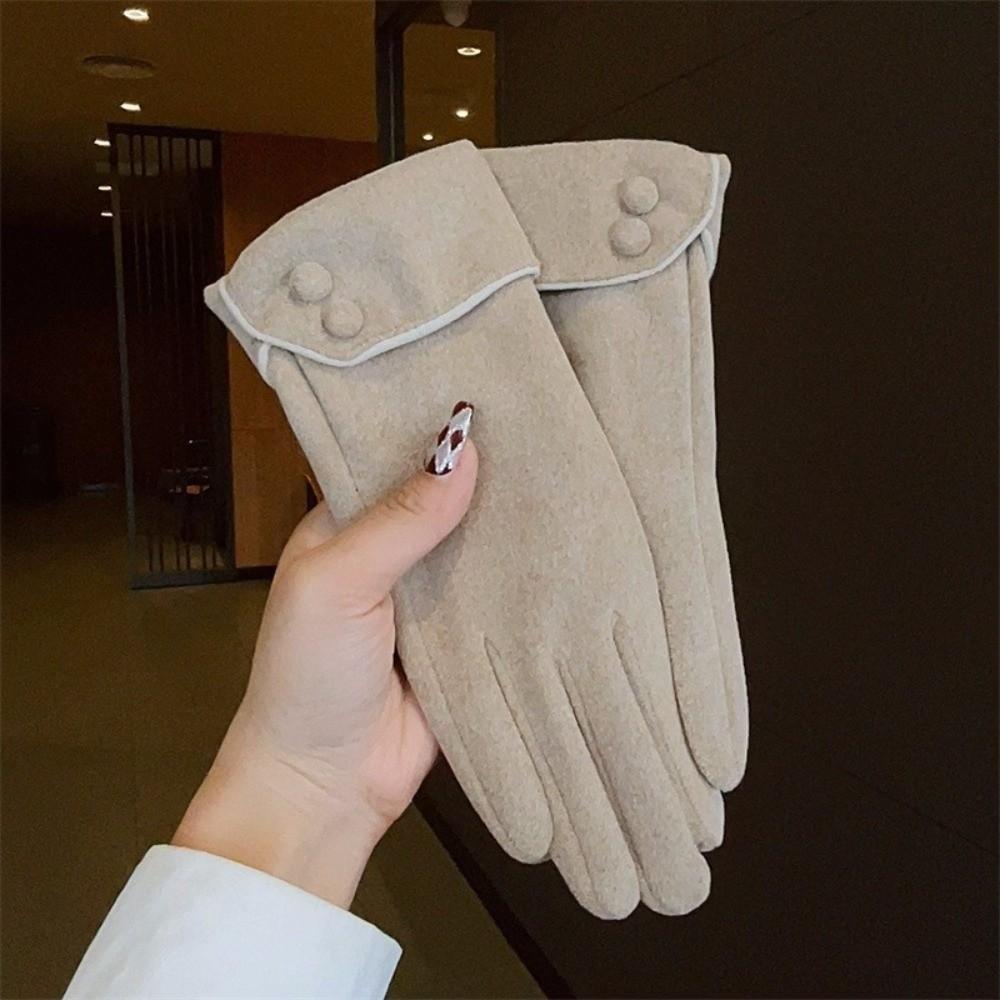 Full Finger Women Suede Gloves Plush Winter Mittens Vintage  Gloves  Sports