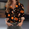 Women's Halloween Printed Casual Half-Open Collar Long Sleeve Shirt