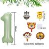 Ballons Nombre Vert Olive 32 pouces avec Mini Ballons Animaux Tigre Lion Ballons en Aluminium Animal pour Anniversaire d'Enfant Baby Shower Décoration de Fête