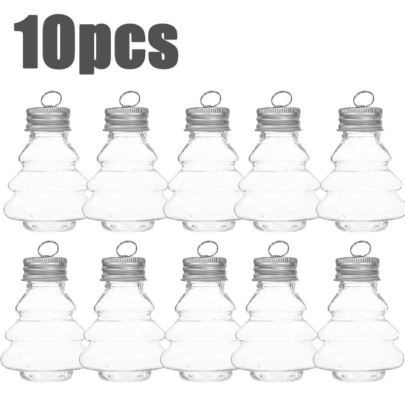 5/10PC Xmas Tree Shaped Hanging Ornament Bottle Party Transparent Plastic Candy Jar Decor Charm Cap Christmas Beverage Bottle