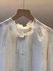 Available: Off-white Pleated Stand Collar Long Sleeve Shirt for Women - Spring/Summer 2026 Collection