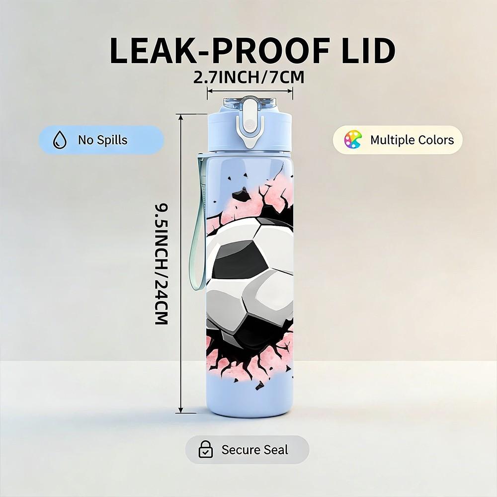 1PC Soccer Ball Break Wall Sport Print 750ml Color Plastic Sports Water Bottle Leakproof Flip Straw Lid Suitable for Sports Office Home Use