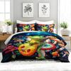 3PC Musical Frog Bedding Set Cute Cartoon Frog Duvet with 2 Pillowcases Mushroom Theme Comforter for Bedroom Or Guest Room