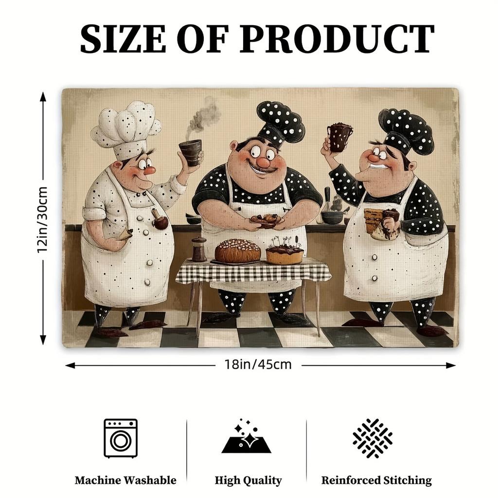 Set di 4 tovagliette divertenti a cartoni animati da chef, set da 4 tovagliette in lino per tavolo da cucina, decorazione per sala da pranzo