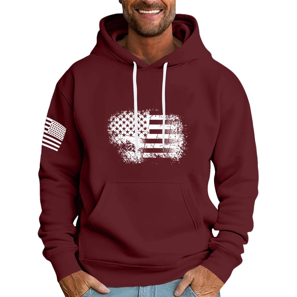 Men's Loose Flag Printed Hooded Sweatshirt Men's Casual Fashion Sports Sweatshirt