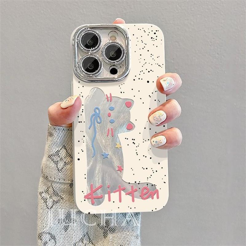 Pink Cat Cutout Phone Case With Lanyard IPhone 16 Plus Full Coverage Cartoon Design iPhone 16e