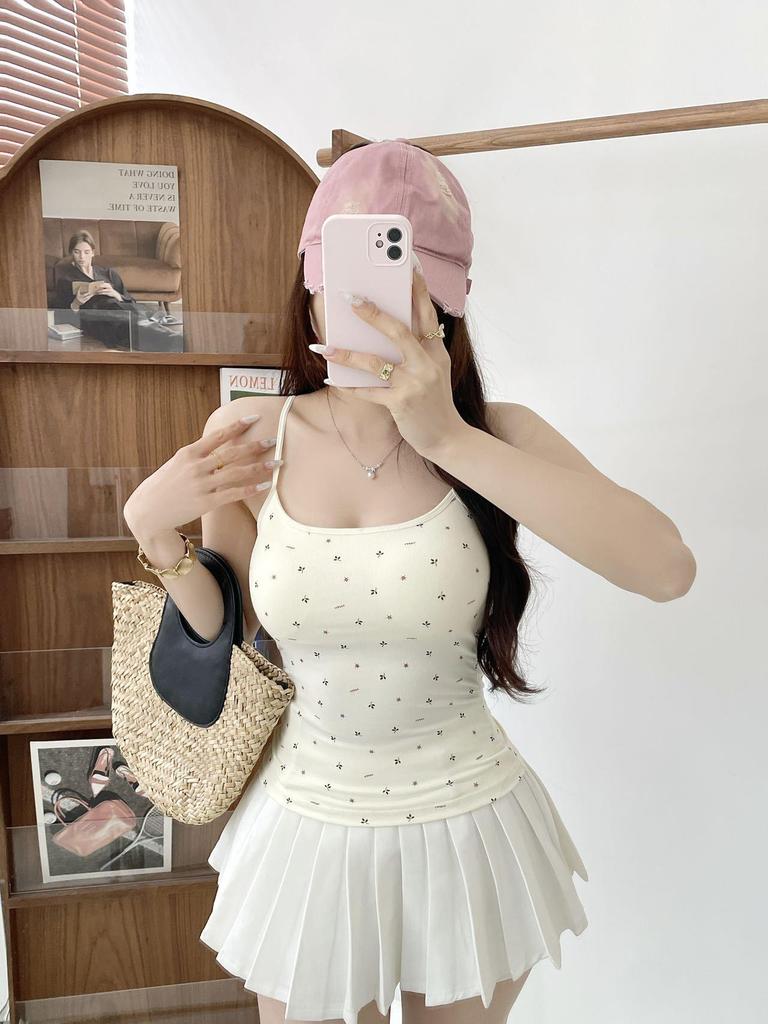 Gepolsterter Camisole im koreanischen Stil mit Tupfen – Vielseitig als Unter- oder Oberbekleidung