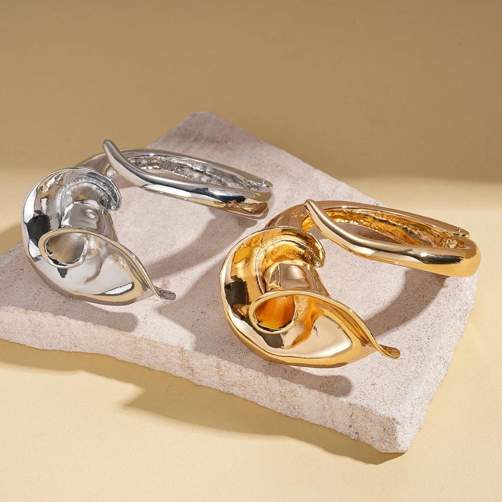 Zinc Zinc Alloy Gold Silver Flower Wide Open Bangle Metal Irregular Exaggerated Bracelet  Lady Gift