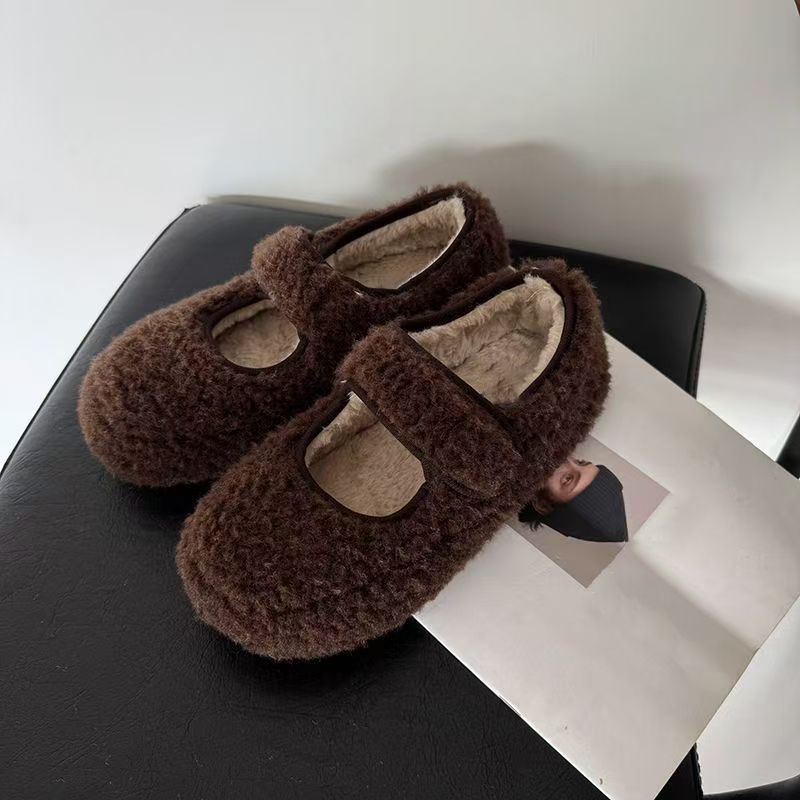 Retro wind inner heightening cotton shoes 2025 autumn and winter cute college wind Velcro warm velvet cotton shoes for women's outer wear