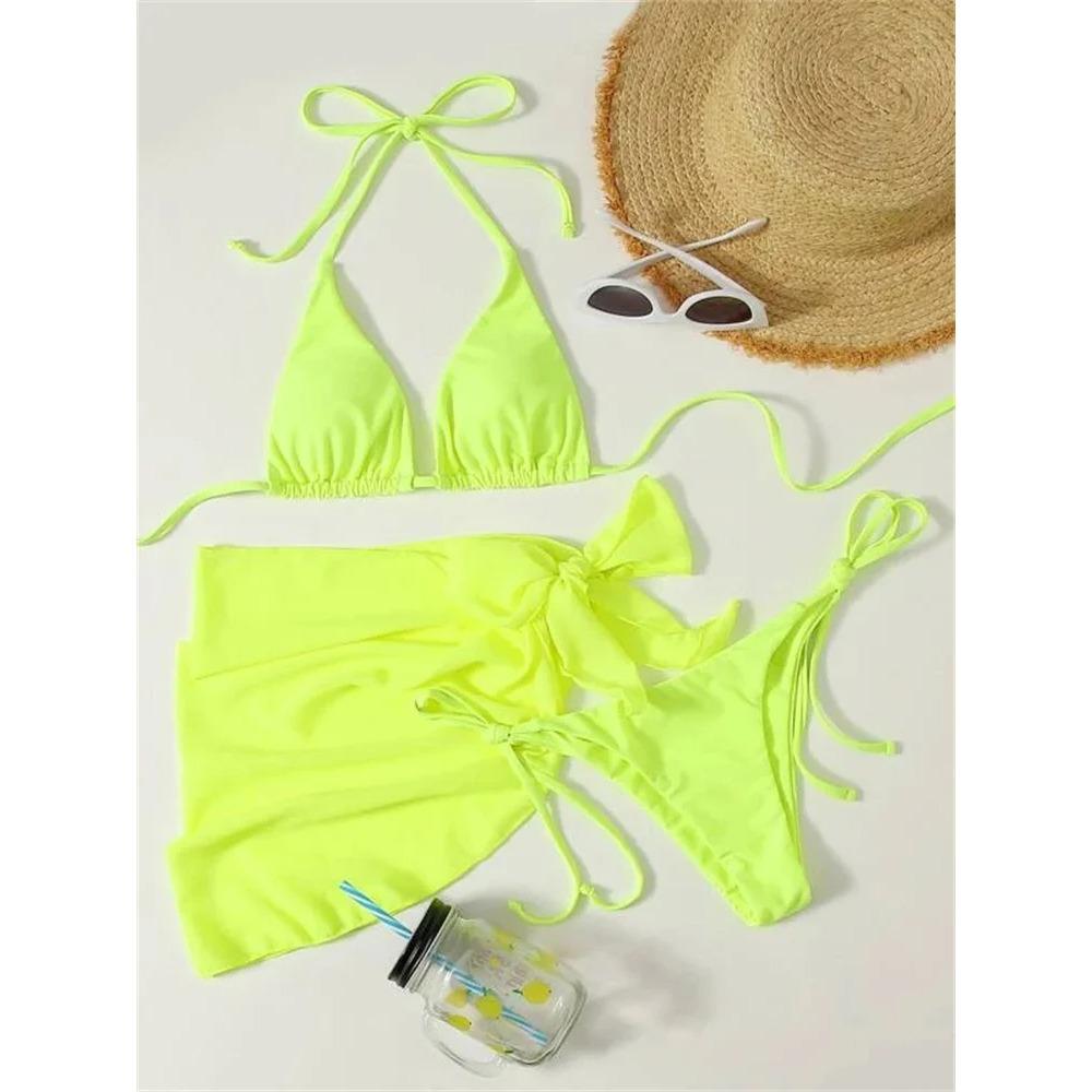 Bikini Set Donna Marrone Liscio Sexy Costine Scollo a Nodo Push Up Costume da Bagno con Gonna in Rete 2026 Donna Costume da Bagno Brasiliano Copricostume