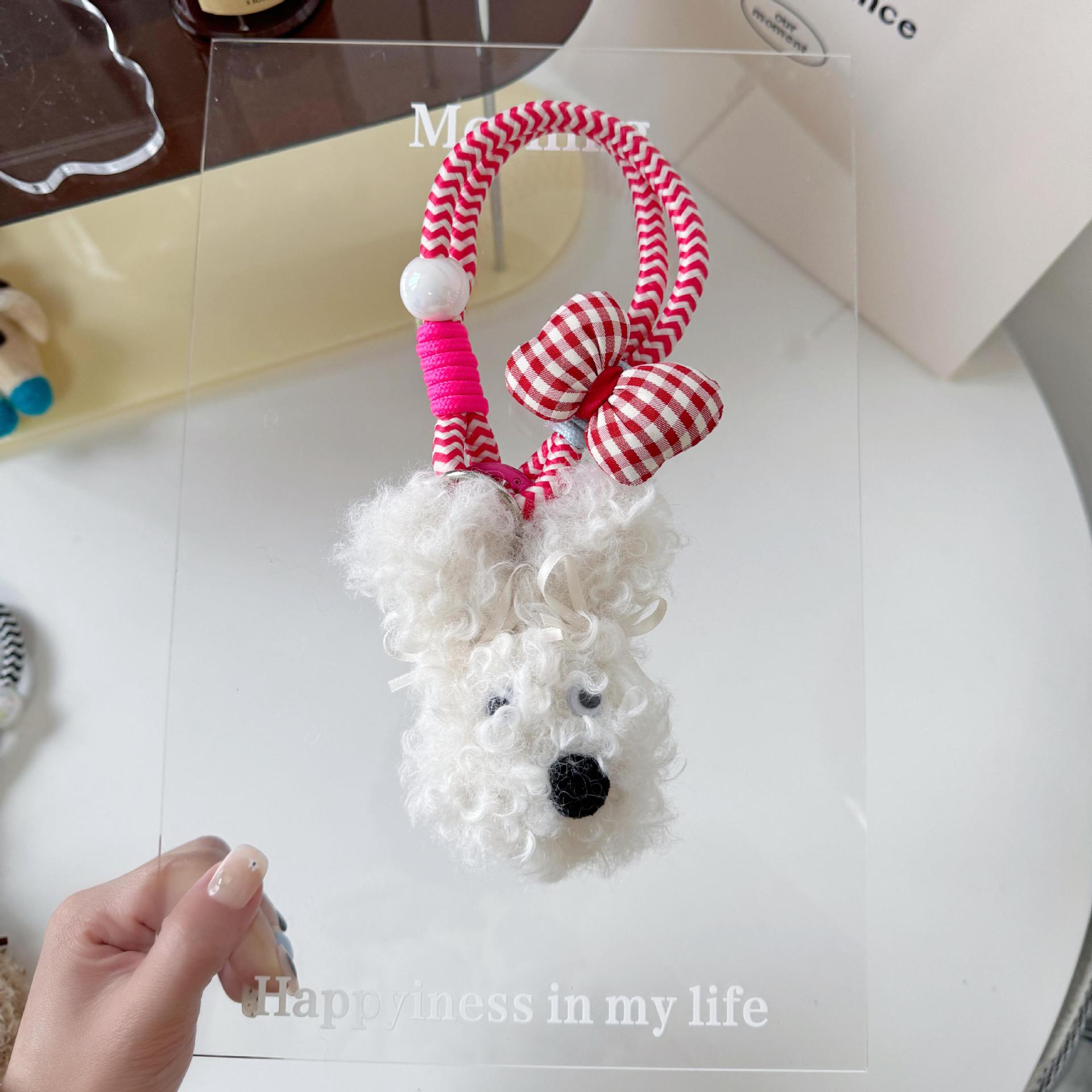 

Dog Stray Keychain Cute Plush Animal Toy Pendant Creative Woven Rope Bag Car Accessories Faashion Gifts For Women Girl