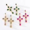 Pinkdudu Personality 3 Color Glass Cross Drop Earrings Vintage Romantic Luxury Rhinestone Earring for Women Jewelry PD1300