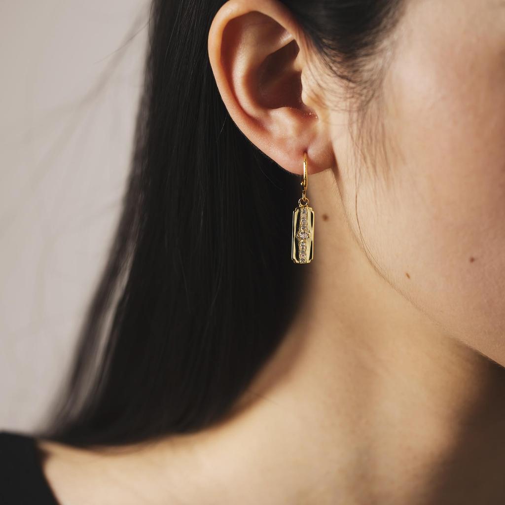 ANDYWEN 100% Srebro Próby 925 Złoto Kwadratowy Kolczyk Wiszący Pojedynczy Cyrkon CZ Przekłucie Pendiente Luksusowa Drobna Biżuteria