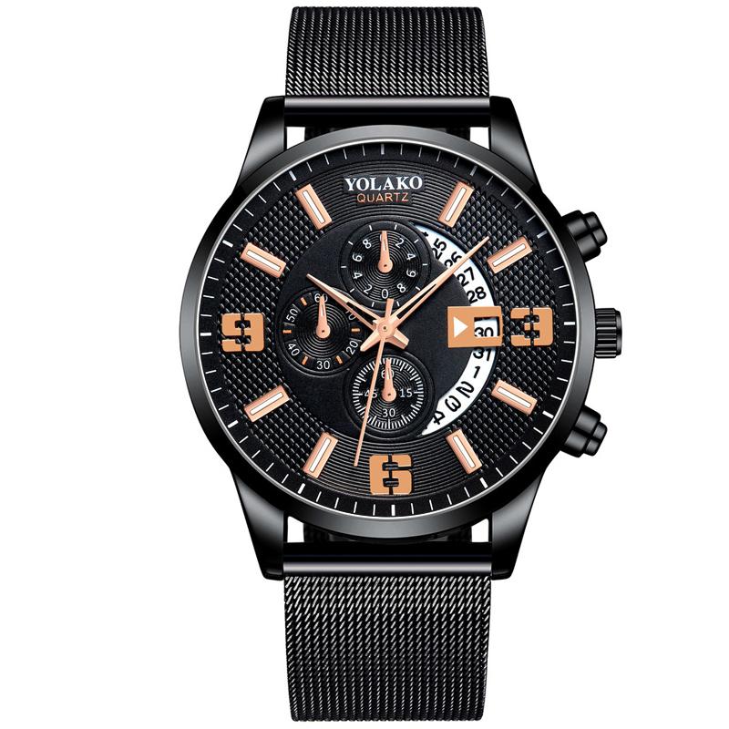 Watches Mens Fashion Calendar Watch Men Business Stainless Steel Mesh Belt Quartz Wrist Watch Male Clock Relogio Masculino