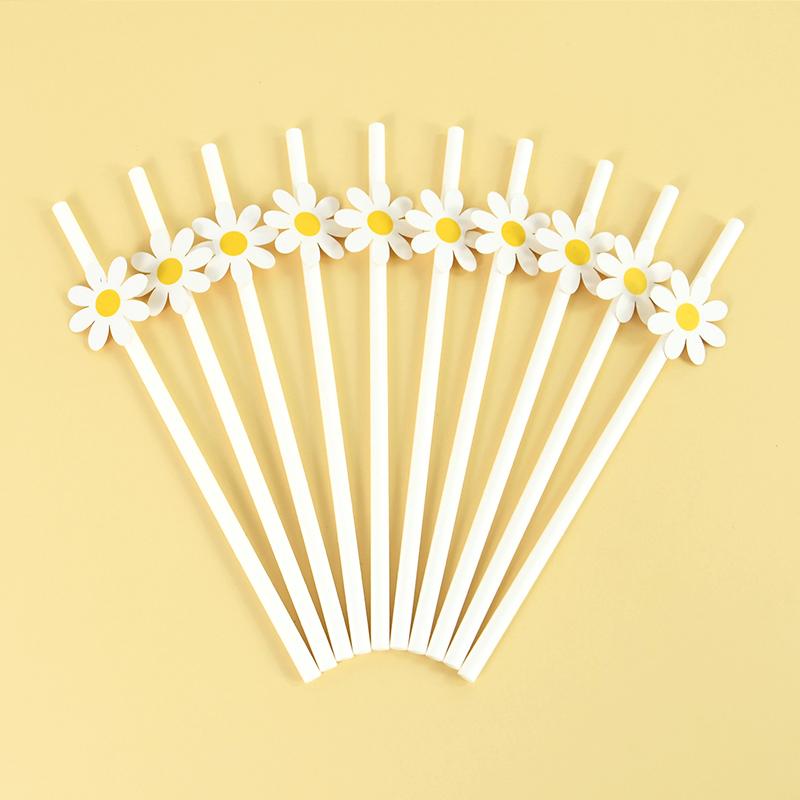 

10/20/30 шт. Бумажные соломинки с цветком ромашки, одноразовые соломинки для питья, для вечеринки по случаю дня рождения с ромашками, свадебные декоративные принадлежности, детский праздник 20pcs