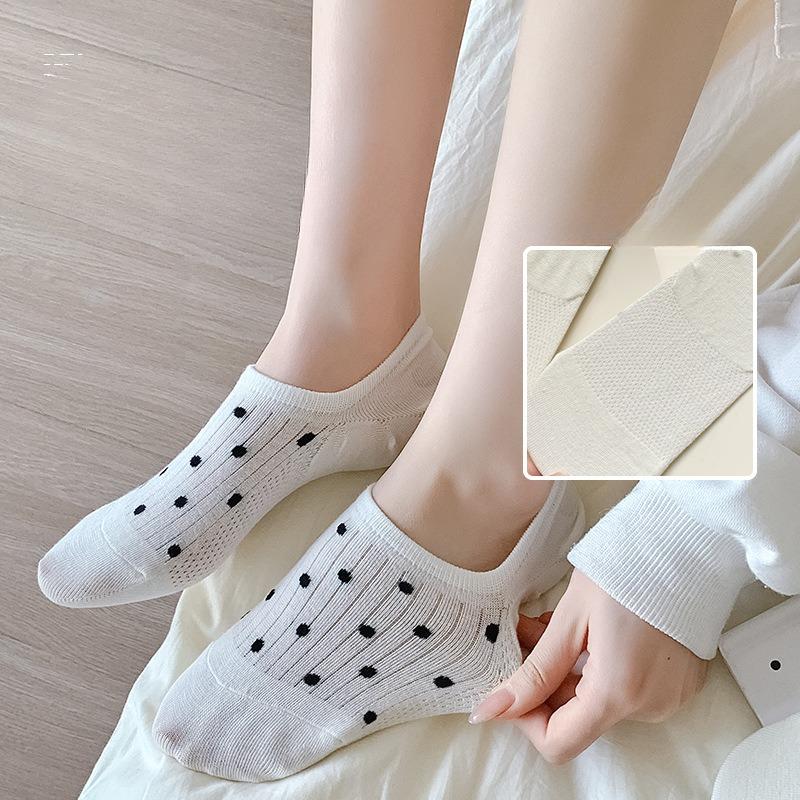 Simple Boat Socks, Spring and Summer Puppy Sweat-absorbing Cartoon Low-top Invisible Short Socks, Shallow Opening Anti-slip Silicone, No Heel Drop