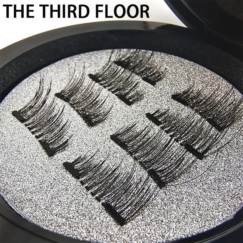 Magnetic False Eyelashes Three-Layer Black Round Box with Tool Set