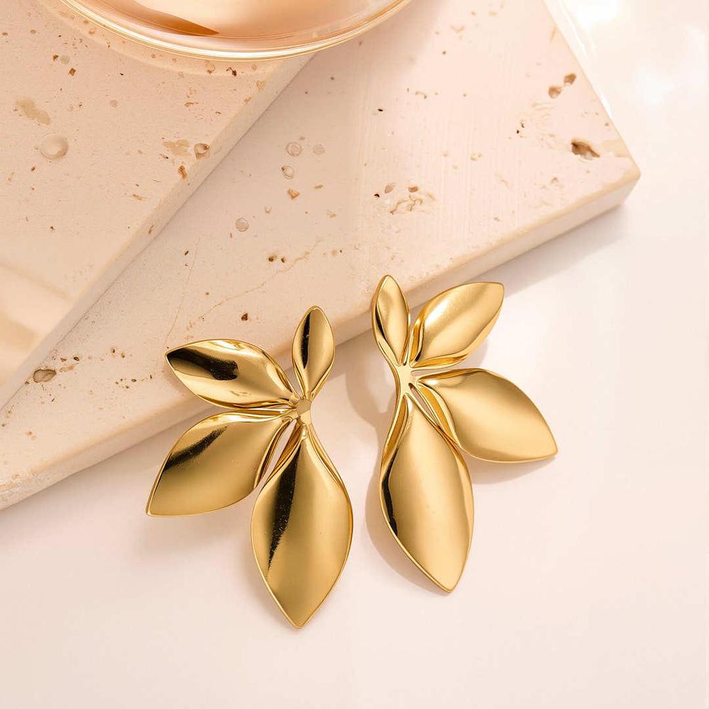 Geometric Irregular 18k Gold Titanium Steel Earrings for Women
