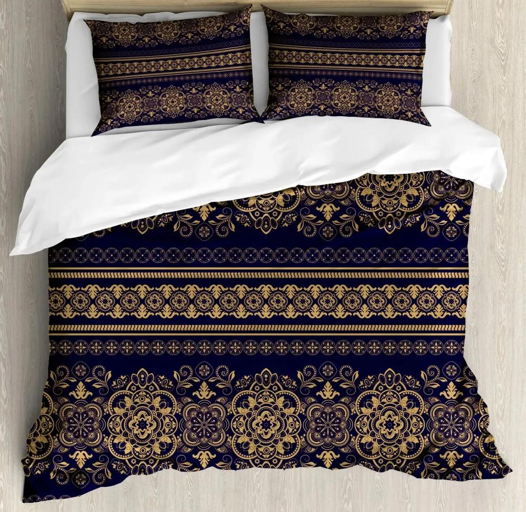 Medieval Duvet Cover Set,Heraldic Design From Middle Ages Coat Of Arms Crown Lions And Swirls, Bedroom Decorative Bedding Sets