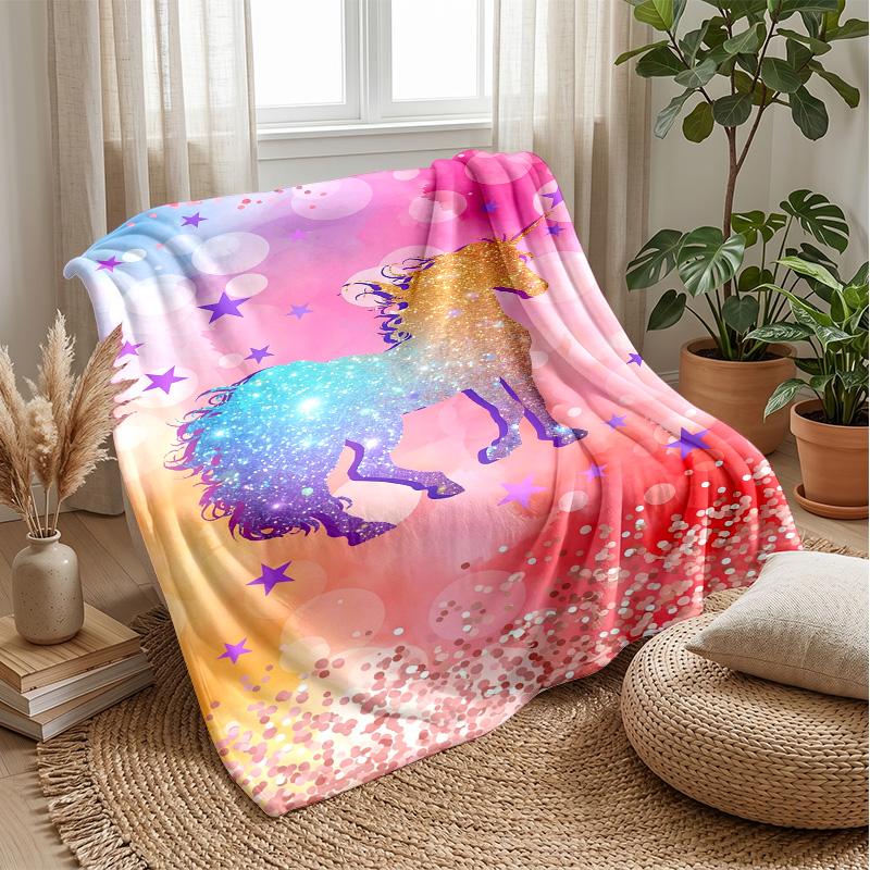 Rainbow Gem Unicorn Theme Blanket Lightweight Warm Flannel Blanket Decorative Throw Blanket for Home Decoration