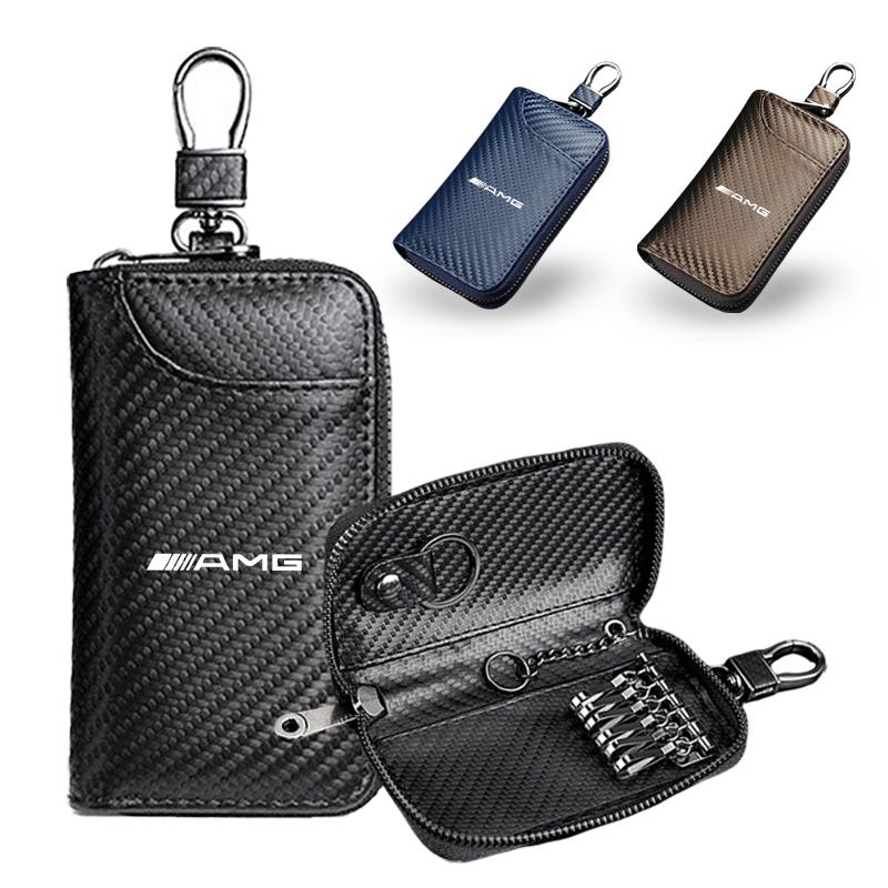 Kohlefaser Auto Schlüssel Tasche Multifunktions Organizer Geldbörse Schlüsselanhänger Für Mercedes Benz AMG GLA GLC GLS GLB GLE EQS Auto Zubehör SR9