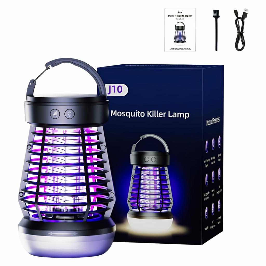2 in 1 Rechargeable Electric Mosquito Killer Lamp with UV Light 2000V Indoor Outdoor Insect Trap and Camping Lantern for Home Patio Backyard Camping