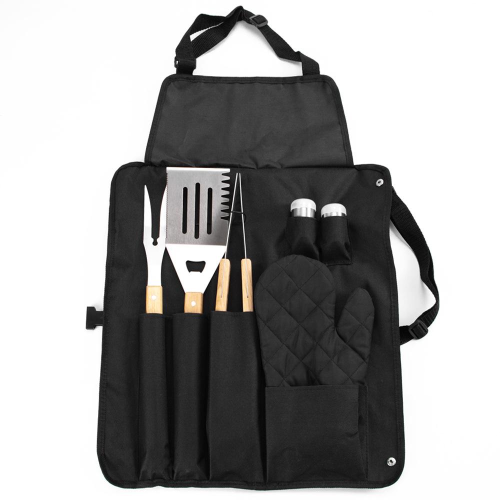 Stainless Steel BBQ Tools Set 3Pcs Oak Handle Fork Spatula Tongs Outdoor Grilling Accessories