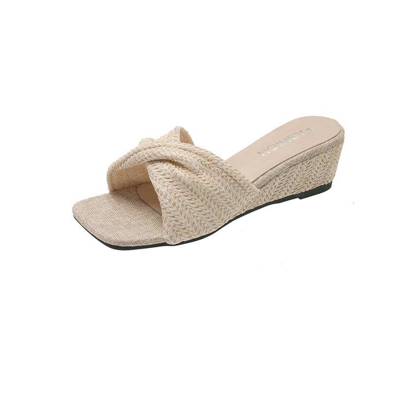 Fashion Aphixta Women Wedge Heel Slides 4.5m Med Heels Outside Slippers for Women Summer Beach 2025 Trend Shoes Sandalias De Mujer