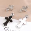 Personalized Black And White Diamond Cross Earrings, High-End Light Luxury Niche Earrings 925 Silver Needle Earrings