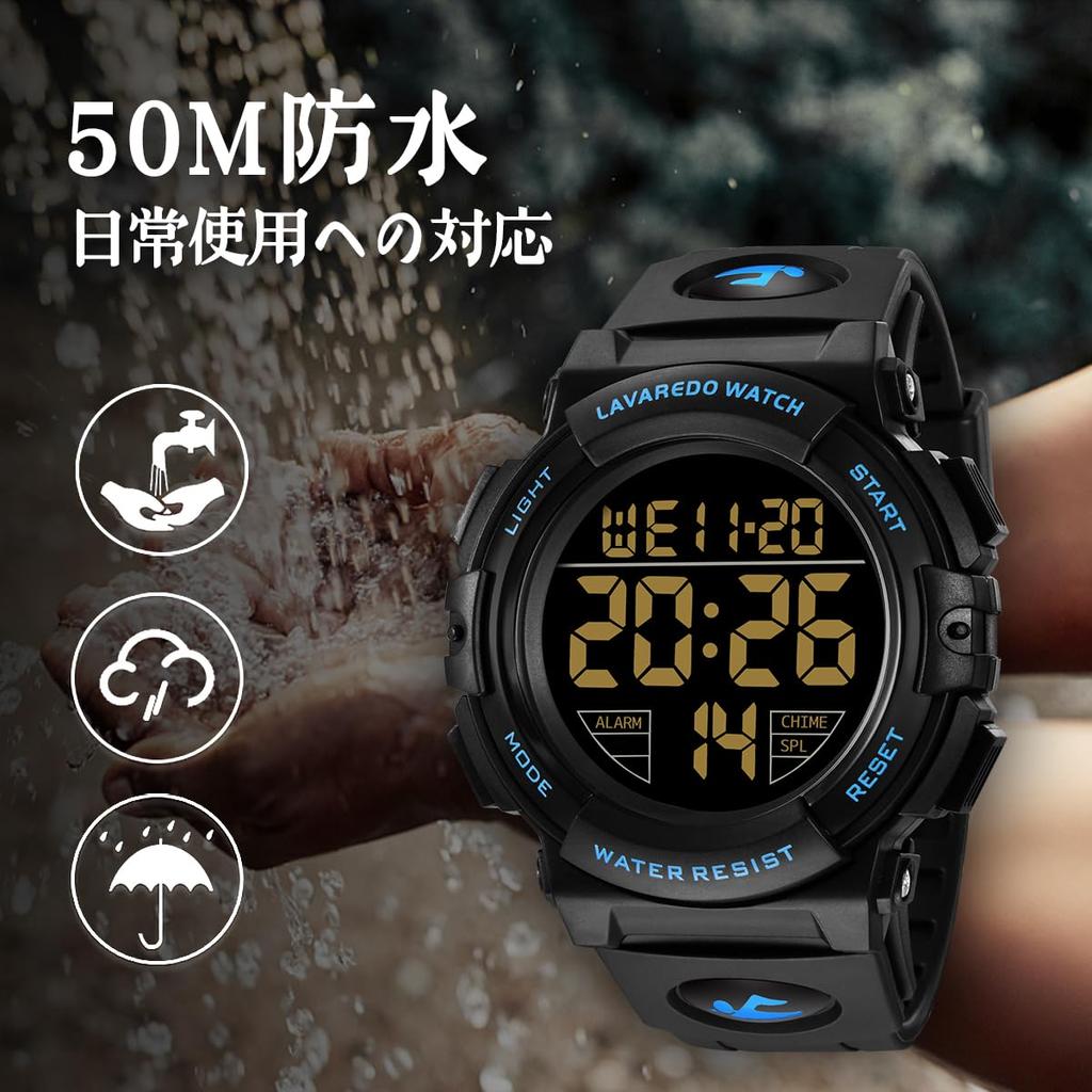 Digital wasserdicht bis 50 Tage LED wasserdicht Sport Digital Bedienungsanleitung enthalten Herrenuhr, Meter, Datum, Woche, Alarm, Display,
