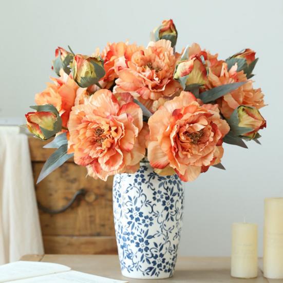 Artificial Peony Flower Realistic Fake Silk Flower Branch Home Office Wedding Party Table Centerpiece DIY Vase Faux Bloom Decoration