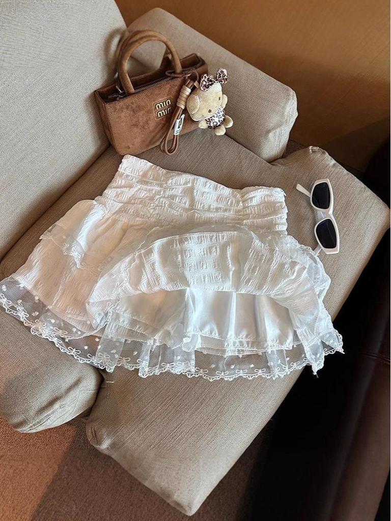 Ballet-Inspired High Waist A-Line Lace Chiffon Skirt for Women