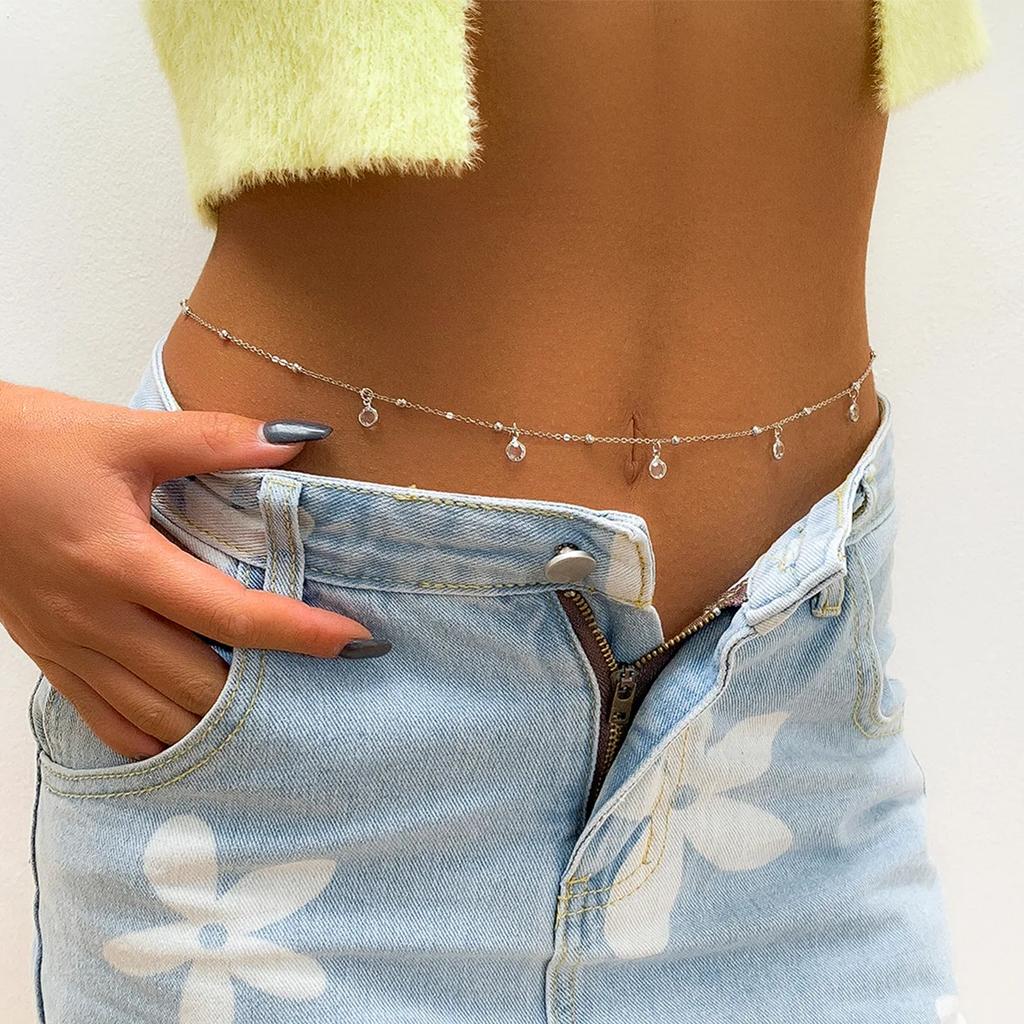Minimalist Tassel Sequin Double Layer Chain Casual Pants Chain Hip-hop Body Chain Fashionable Retro Turquoise Waist Chain