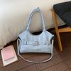 Solid Color Shoulder Bag with Buckle Strap Design Stylish Crossbody Bag for Daily Fashion Use