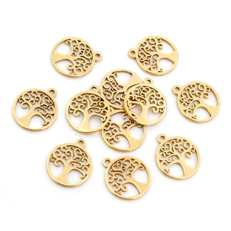 10pcs/lot  316 Stainless Steel Gold Plated Tree Moon Butterfly Small Charms Pendant For Necklace DIY Jewelry Making