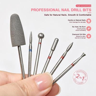 6Pcs Diamond Sand Nail Drill Bits Multi Functional Cuticle Polishing Set for Electric Manicure File Nail Care Routine Use