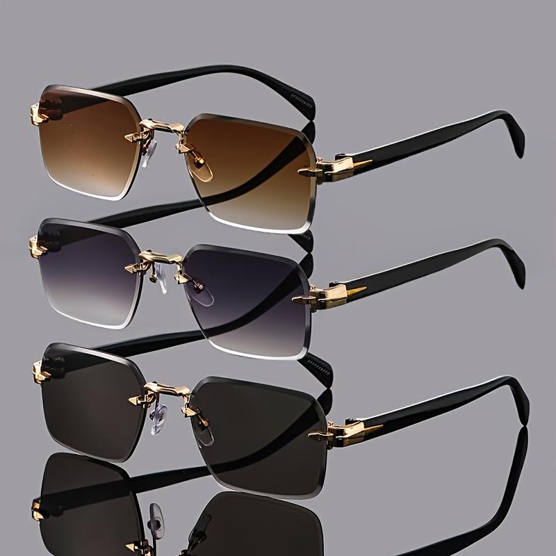 3pcs European and American Fashion Trend Frameless Sunglasses, High-end Rectangular Cut Edge Sunglasses, Glasses