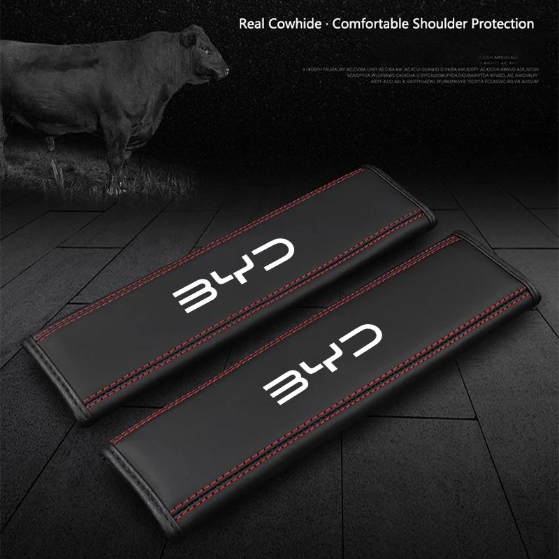Seat Belt Cover Leather Protector Pads For BYD Atto 3 Dolphin Seal Tang F3 Dmi Song Yuan EV 2023-2025 Atto 4 Car Accessories