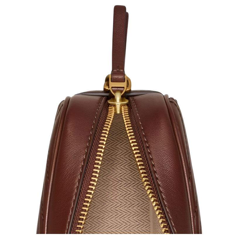 Tory Burch Kira Solid Double T Logo Chevron Zip Closure Leather Crossbody Bag Women Bags Brown 152354-200